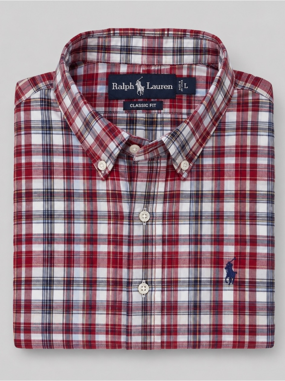 Vintage Ralph Lauren Madras Plaid Button Down Shirt Large Preppy 90s Old Money